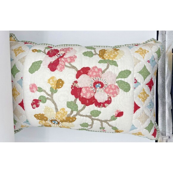 The Home Quilted Look Zipper Pillow Sham Floral Green Gingham Trim & Backing NWT - Picture 10 of 14